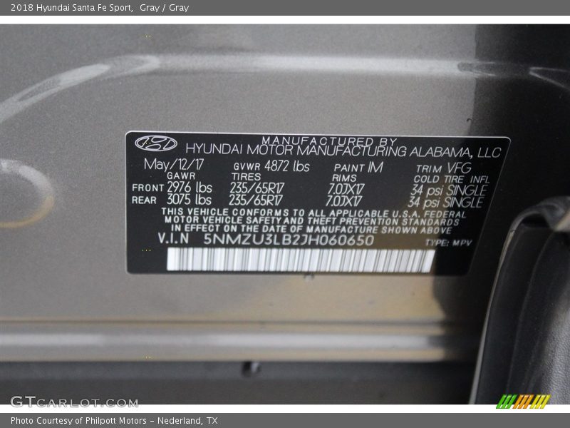 Gray / Gray 2018 Hyundai Santa Fe Sport