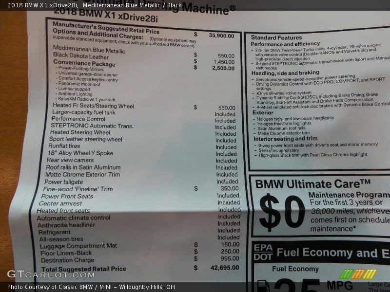 Mediterranean Blue Metallic / Black 2018 BMW X1 xDrive28i