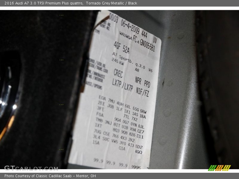 Tornado Grey Metallic / Black 2016 Audi A7 3.0 TFSI Premium Plus quattro