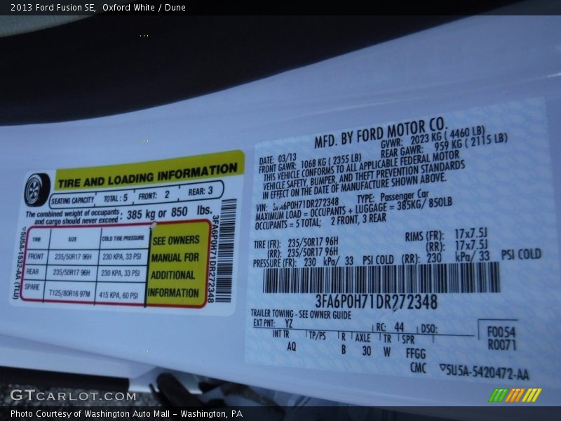 Oxford White / Dune 2013 Ford Fusion SE