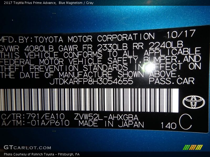Blue Magnetism / Gray 2017 Toyota Prius Prime Advance