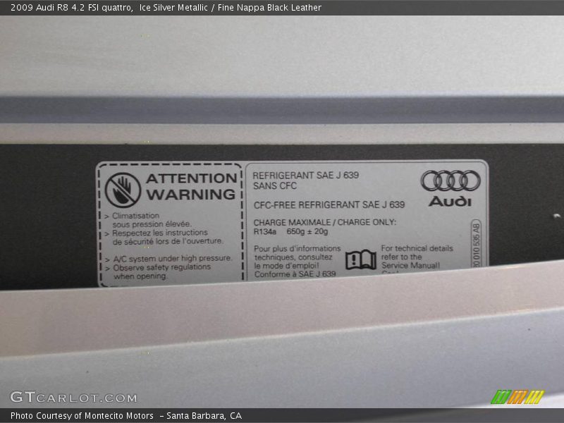 Ice Silver Metallic / Fine Nappa Black Leather 2009 Audi R8 4.2 FSI quattro