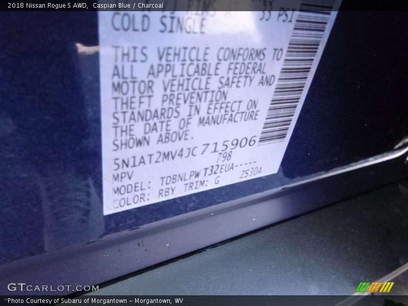 2018 Rogue S AWD Caspian Blue Color Code RBY