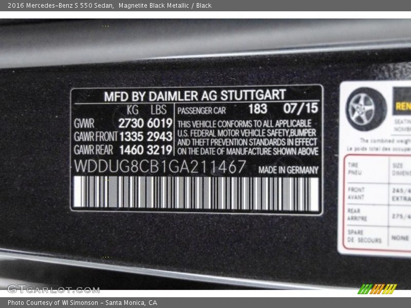 Magnetite Black Metallic / Black 2016 Mercedes-Benz S 550 Sedan