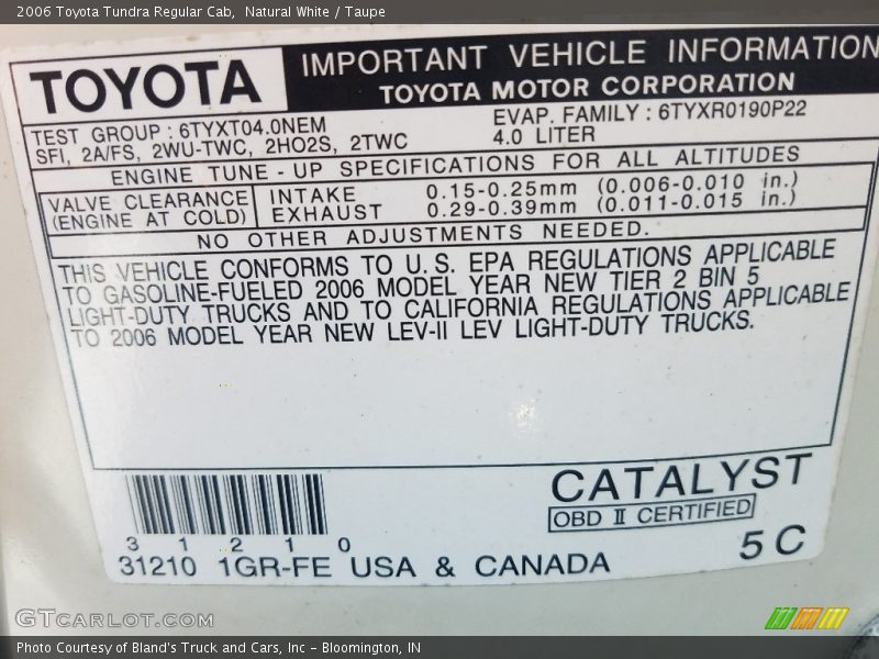 Natural White / Taupe 2006 Toyota Tundra Regular Cab