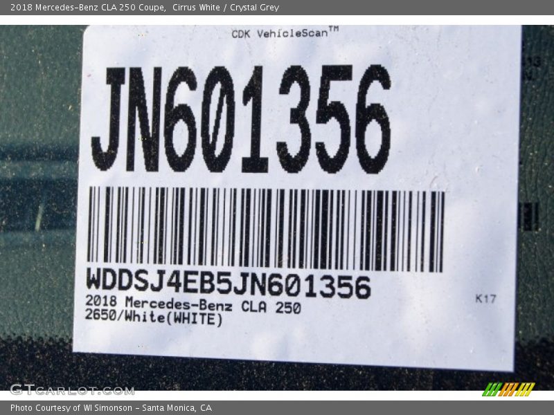 Cirrus White / Crystal Grey 2018 Mercedes-Benz CLA 250 Coupe