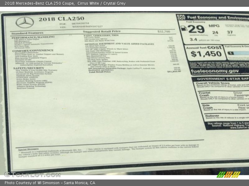Cirrus White / Crystal Grey 2018 Mercedes-Benz CLA 250 Coupe