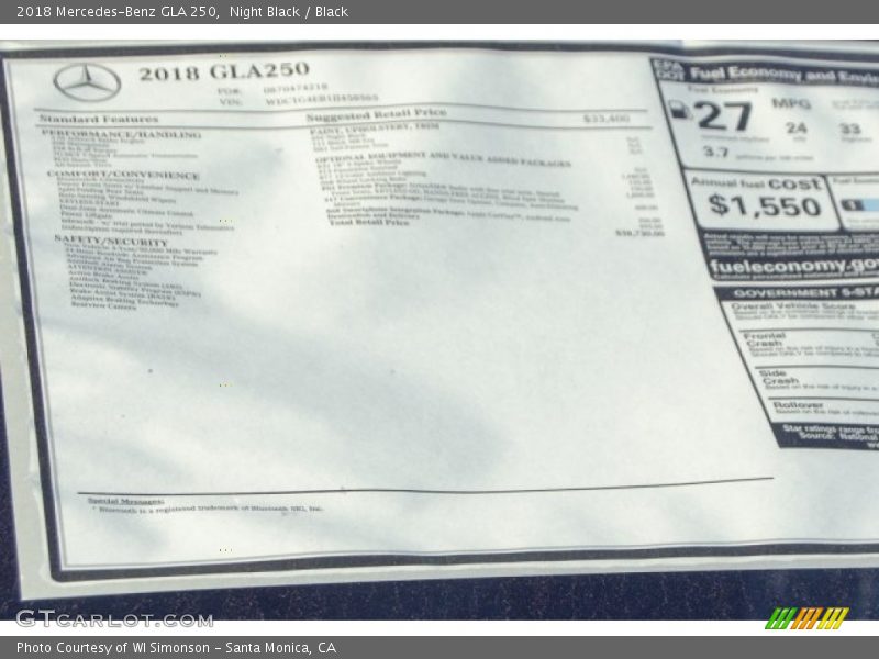Night Black / Black 2018 Mercedes-Benz GLA 250