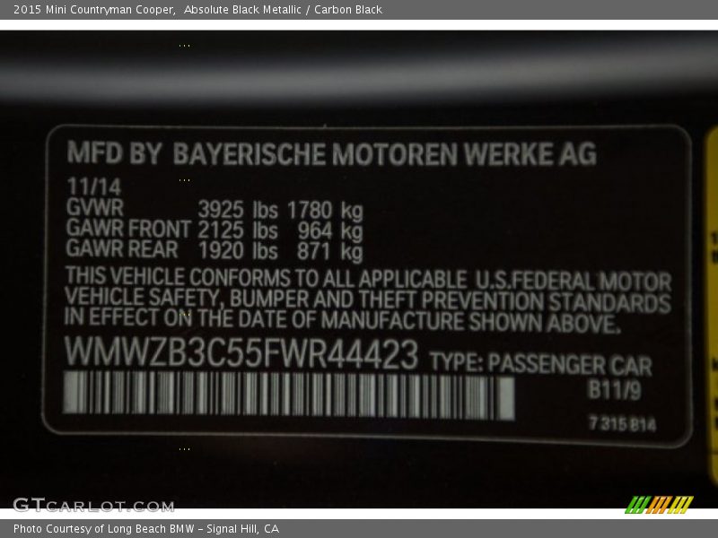 Absolute Black Metallic / Carbon Black 2015 Mini Countryman Cooper