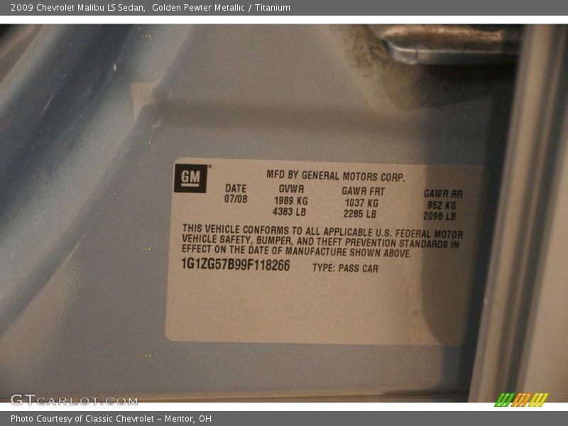 Golden Pewter Metallic / Titanium 2009 Chevrolet Malibu LS Sedan