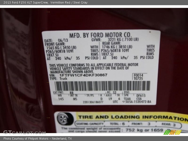 Vermillion Red / Steel Gray 2013 Ford F150 XLT SuperCrew