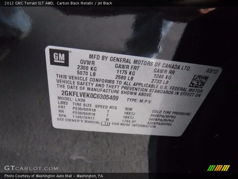 Carbon Black Metallic / Jet Black 2012 GMC Terrain SLT AWD
