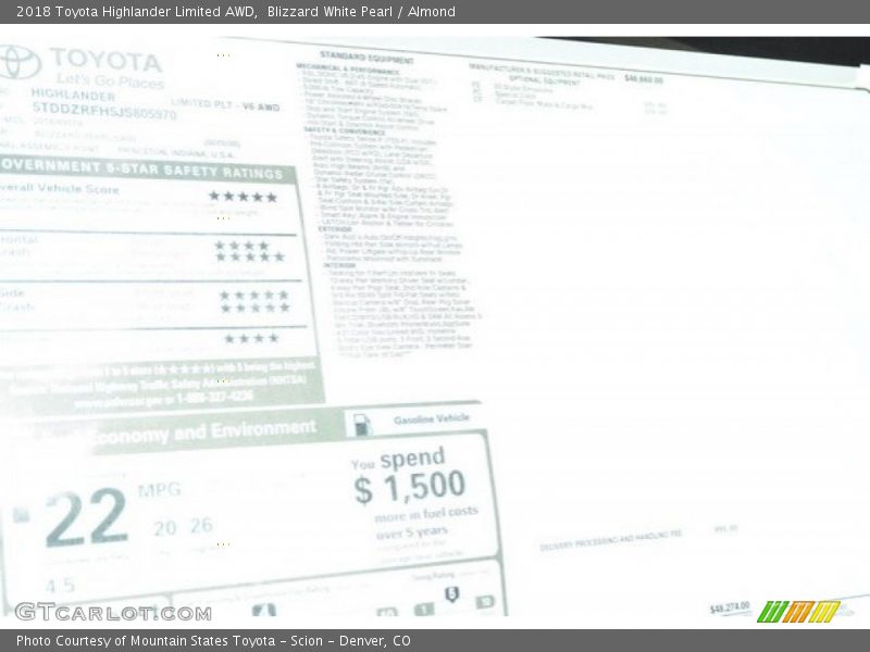 Blizzard White Pearl / Almond 2018 Toyota Highlander Limited AWD