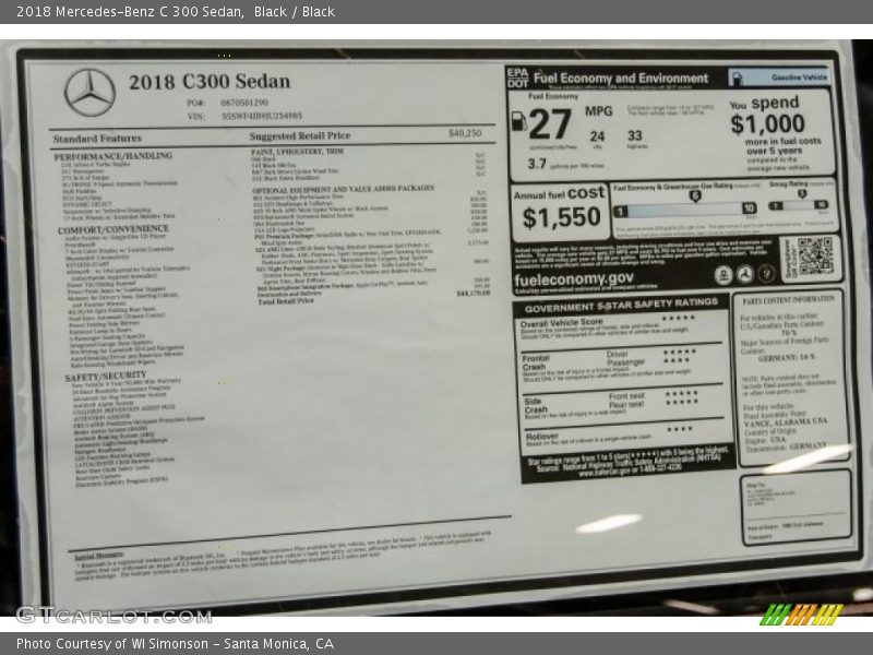 Black / Black 2018 Mercedes-Benz C 300 Sedan