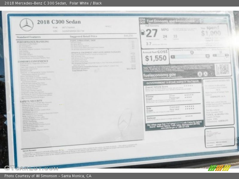 Polar White / Black 2018 Mercedes-Benz C 300 Sedan