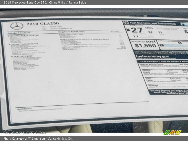 Cirrus White / Sahara Beige 2018 Mercedes-Benz GLA 250