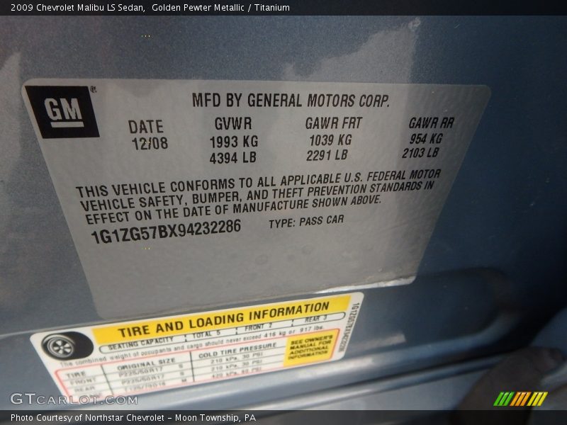 Golden Pewter Metallic / Titanium 2009 Chevrolet Malibu LS Sedan