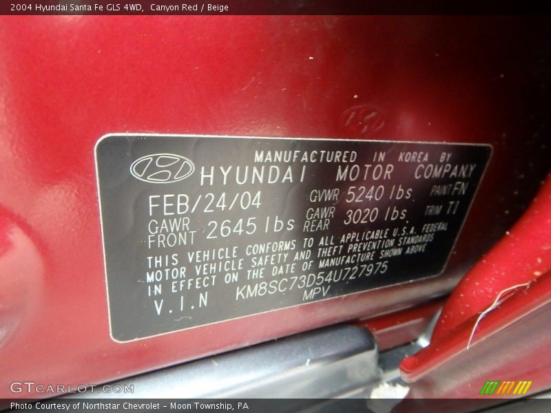 Canyon Red / Beige 2004 Hyundai Santa Fe GLS 4WD