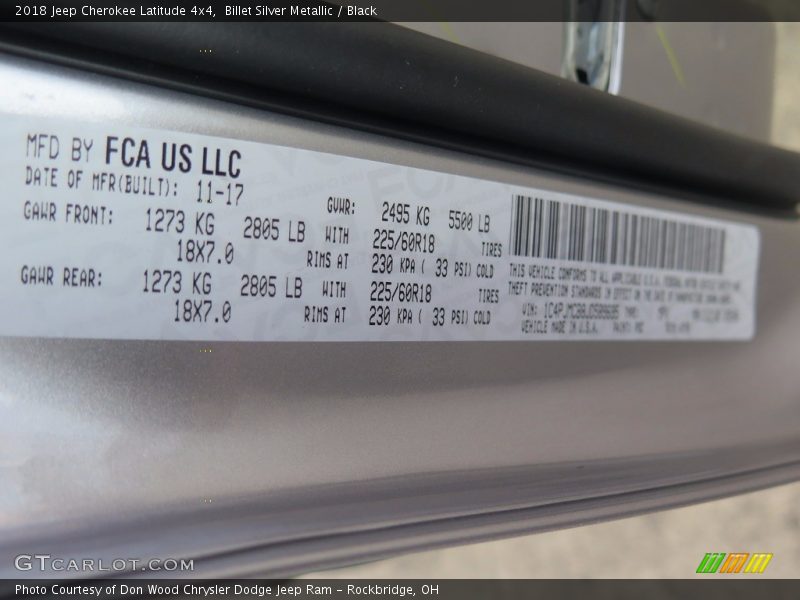 Billet Silver Metallic / Black 2018 Jeep Cherokee Latitude 4x4