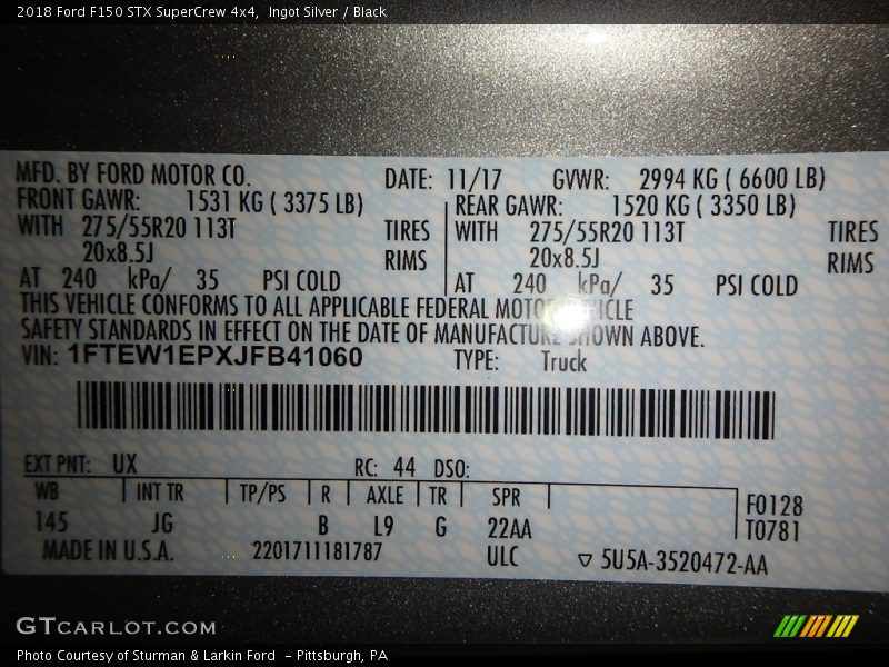 Ingot Silver / Black 2018 Ford F150 STX SuperCrew 4x4