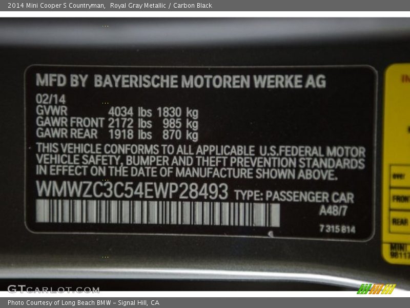 Royal Gray Metallic / Carbon Black 2014 Mini Cooper S Countryman