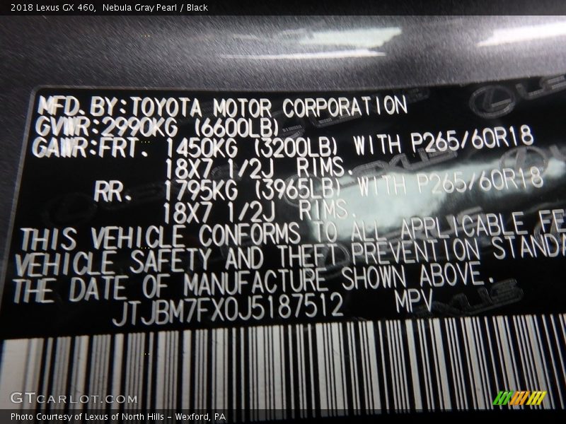 Nebula Gray Pearl / Black 2018 Lexus GX 460