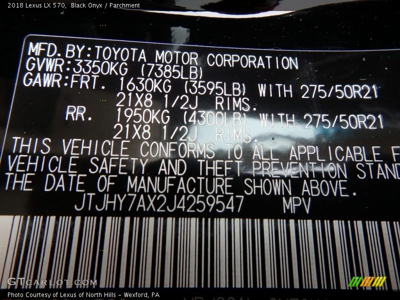 Black Onyx / Parchment 2018 Lexus LX 570