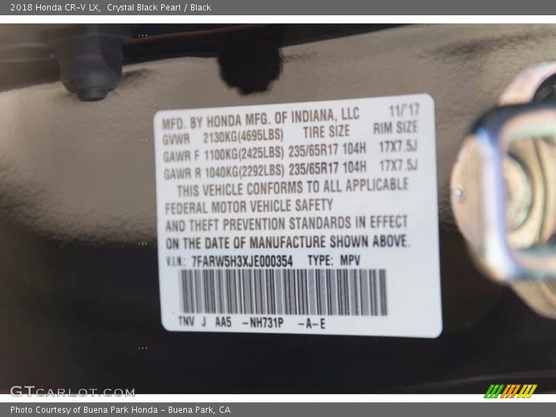 Crystal Black Pearl / Black 2018 Honda CR-V LX