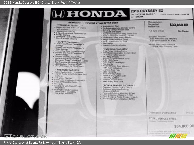 Crystal Black Pearl / Mocha 2018 Honda Odyssey EX