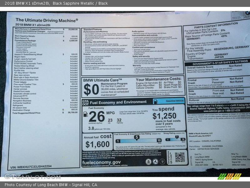 Black Sapphire Metallic / Black 2018 BMW X1 sDrive28i