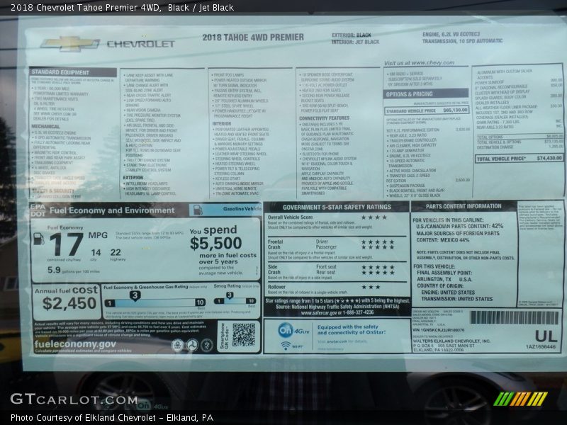  2018 Tahoe Premier 4WD Window Sticker