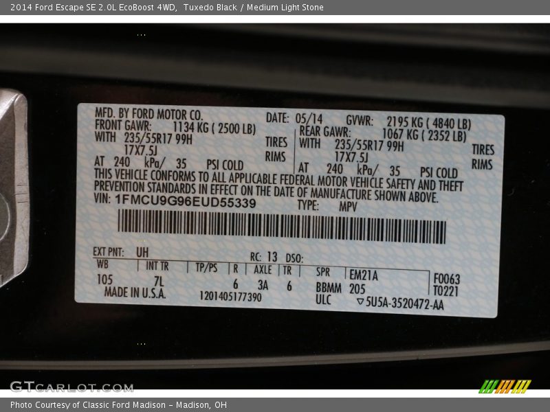 Tuxedo Black / Medium Light Stone 2014 Ford Escape SE 2.0L EcoBoost 4WD