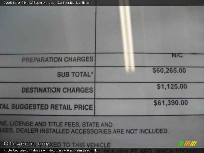  2008 Elise SC Supercharged Window Sticker
