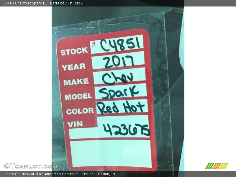 Red Hot / Jet Black 2018 Chevrolet Spark LS