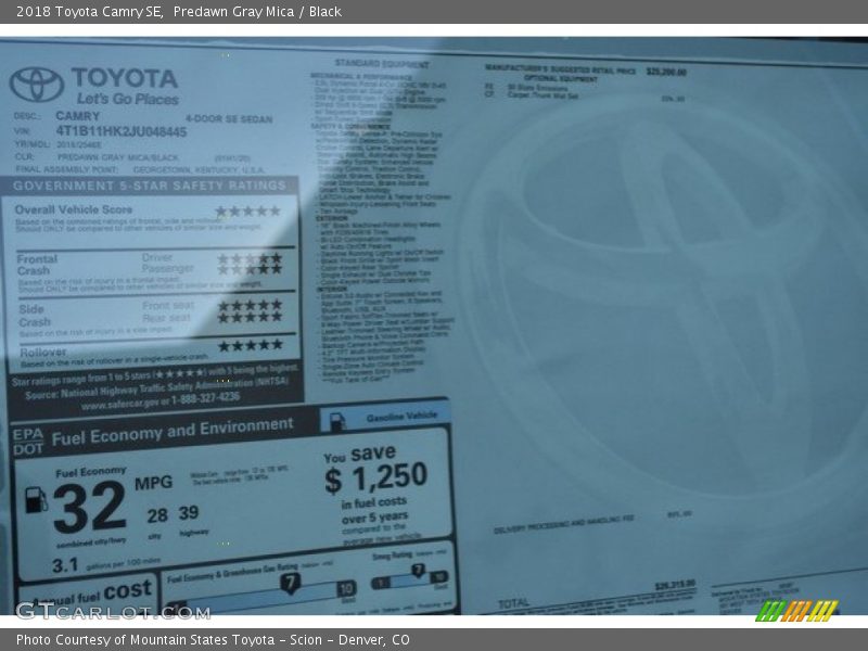 Predawn Gray Mica / Black 2018 Toyota Camry SE