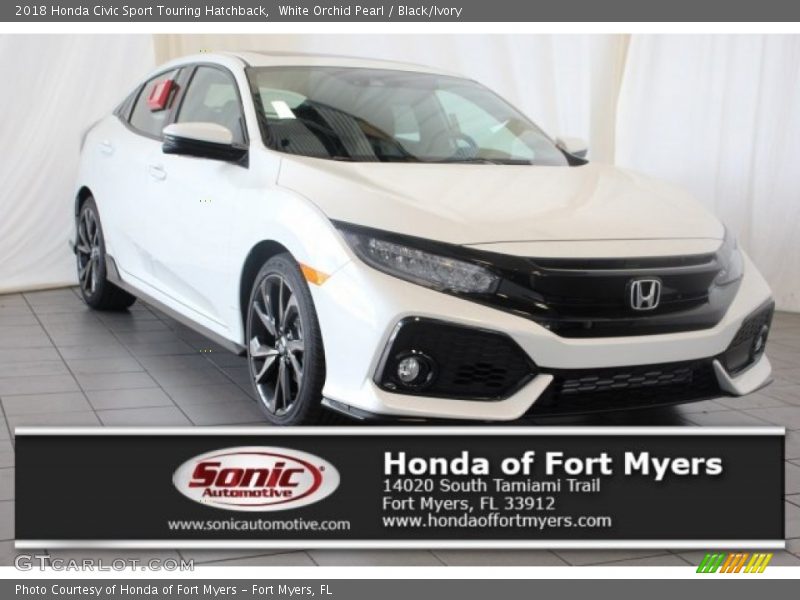 White Orchid Pearl / Black/Ivory 2018 Honda Civic Sport Touring Hatchback