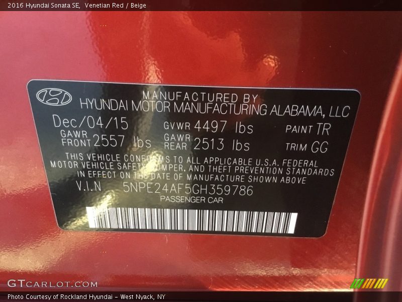 Venetian Red / Beige 2016 Hyundai Sonata SE