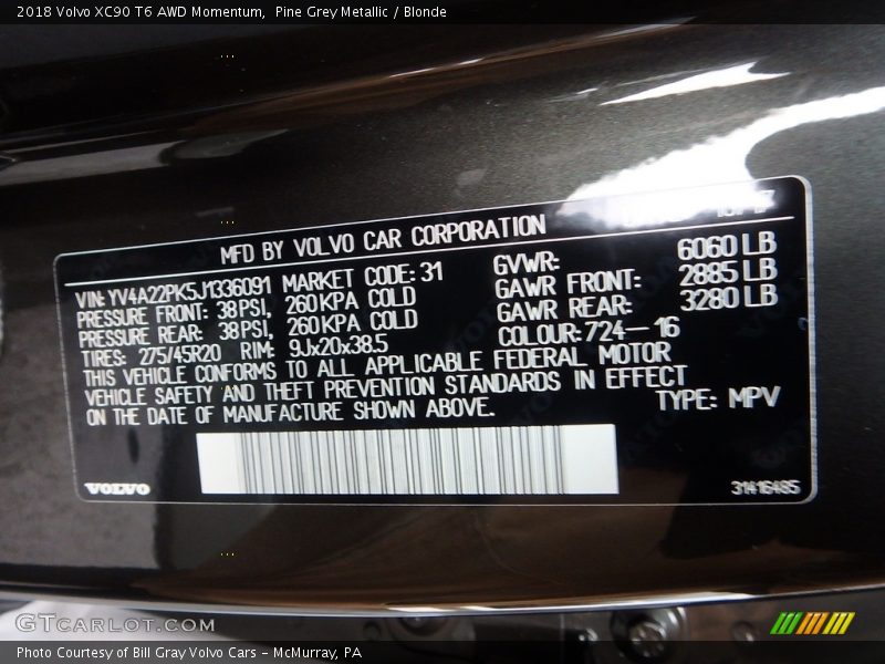 Pine Grey Metallic / Blonde 2018 Volvo XC90 T6 AWD Momentum