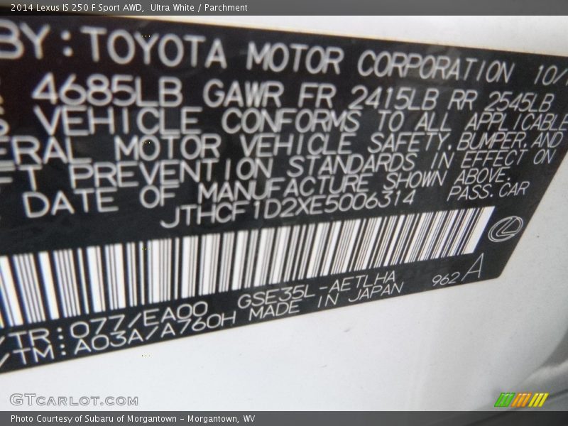 Ultra White / Parchment 2014 Lexus IS 250 F Sport AWD