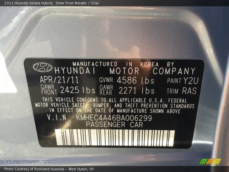 Silver Frost Metallic / Gray 2011 Hyundai Sonata Hybrid