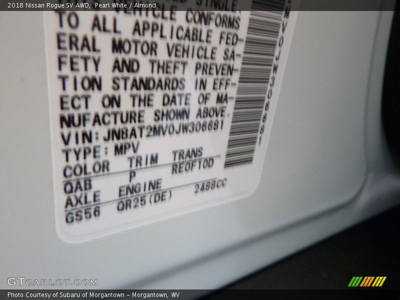 Pearl White / Almond 2018 Nissan Rogue SV AWD