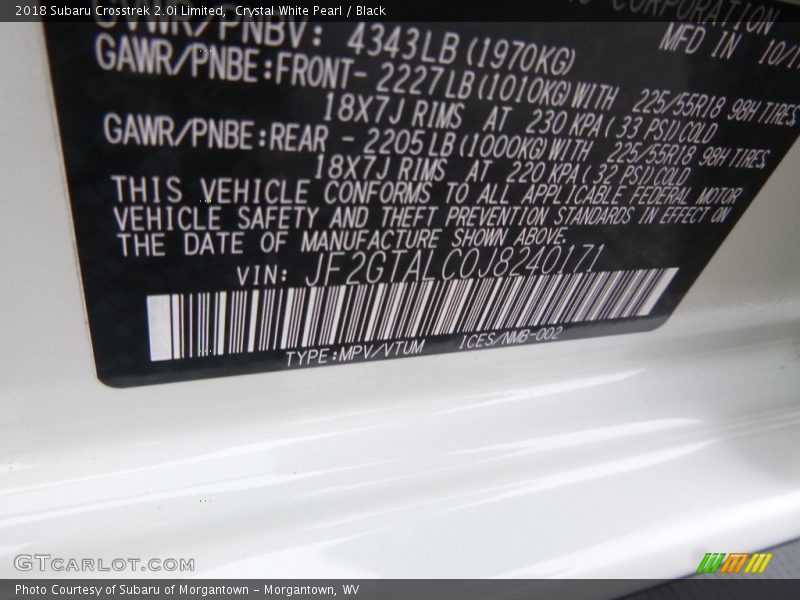 Crystal White Pearl / Black 2018 Subaru Crosstrek 2.0i Limited