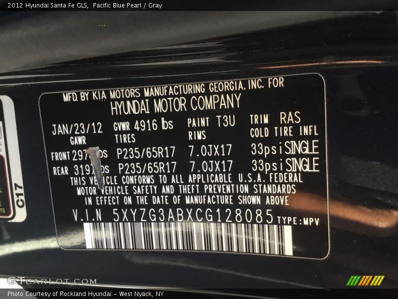 Pacific Blue Pearl / Gray 2012 Hyundai Santa Fe GLS