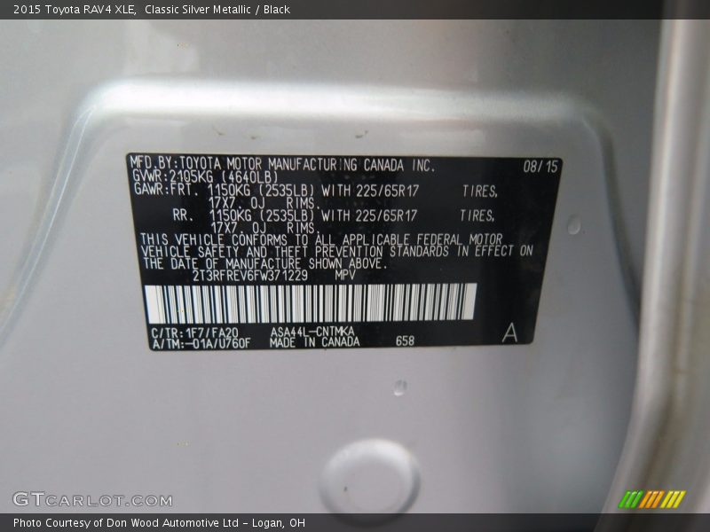 Classic Silver Metallic / Black 2015 Toyota RAV4 XLE