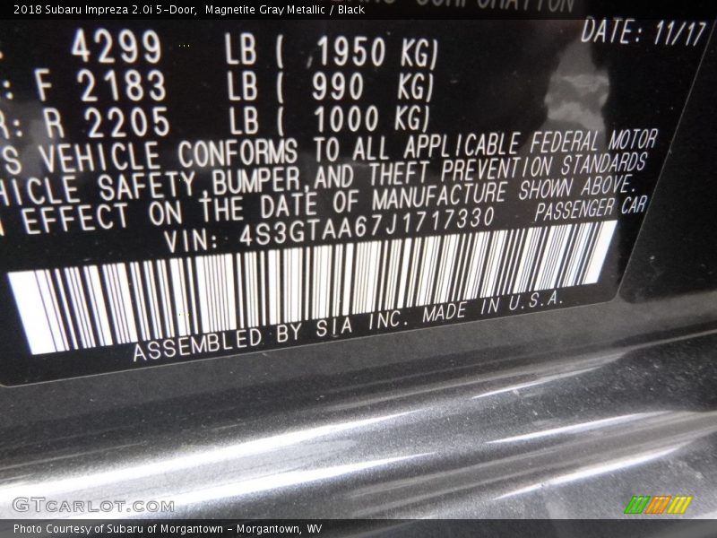 Magnetite Gray Metallic / Black 2018 Subaru Impreza 2.0i 5-Door