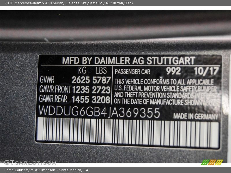 Selenite Grey Metallic / Nut Brown/Black 2018 Mercedes-Benz S 450 Sedan