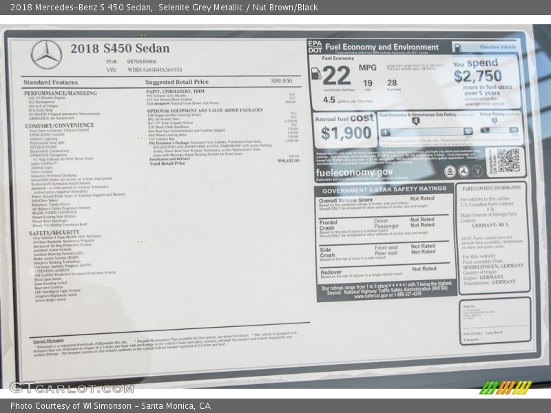 Selenite Grey Metallic / Nut Brown/Black 2018 Mercedes-Benz S 450 Sedan