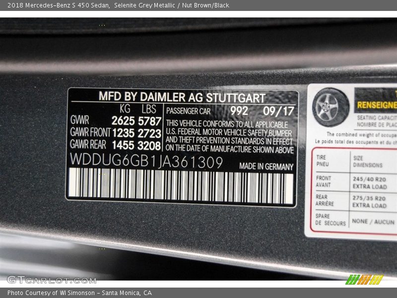 Selenite Grey Metallic / Nut Brown/Black 2018 Mercedes-Benz S 450 Sedan