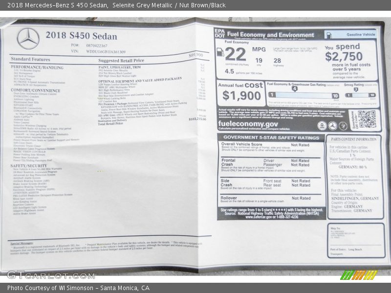 Selenite Grey Metallic / Nut Brown/Black 2018 Mercedes-Benz S 450 Sedan