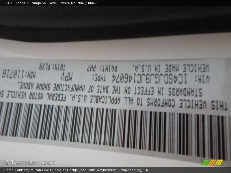 White Knuckle / Black 2018 Dodge Durango SRT AWD